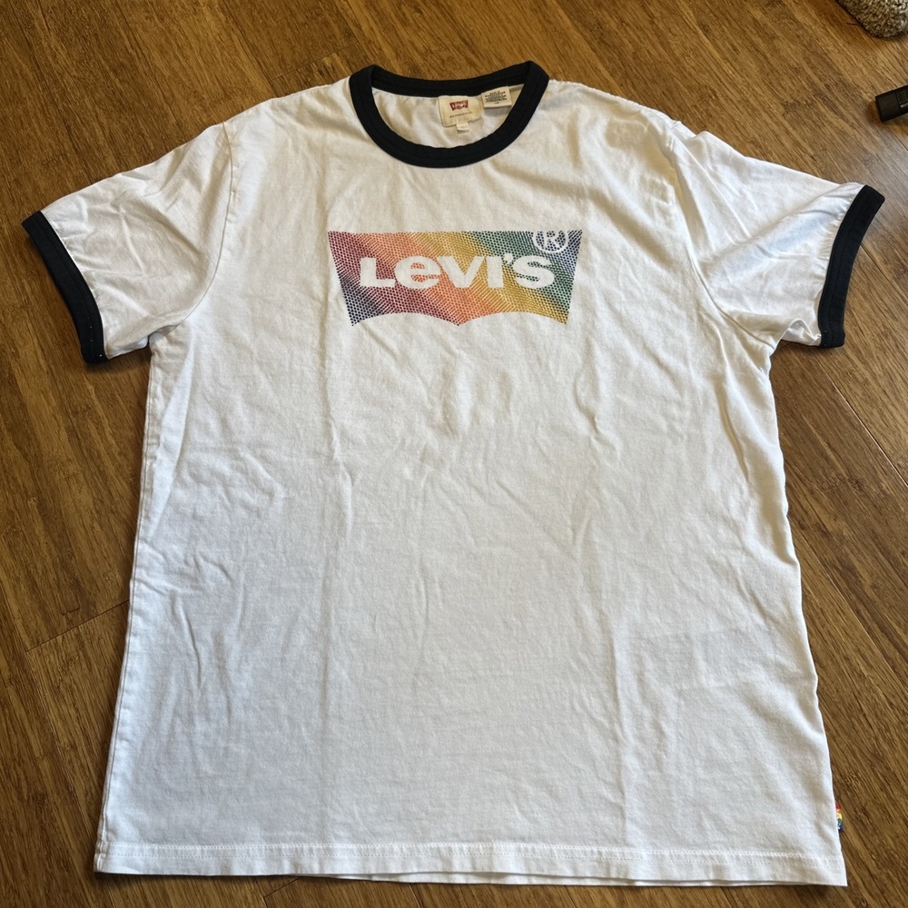 Levi's Pride Community Ringer Tee Shirt Unisex Large White 100% Cotton